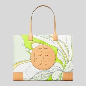 Tory Burch Floral Green and Tan Tote